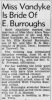Burress Vandyke Marriage Announcement // Bluefield Daily Telegraph 6 August 1950